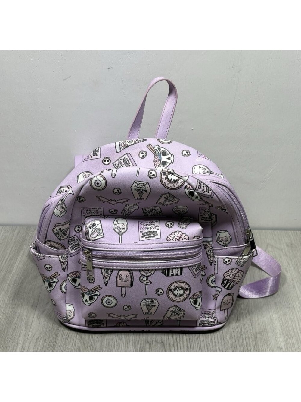 Sleepyville Critters Spooky Food Mini Backpack in Vinyl Skull Halloween Purple